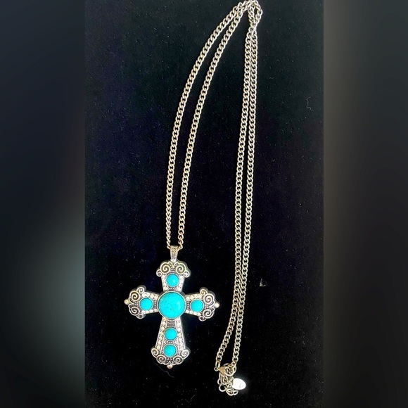 Turquoise Cross Western Style Necklace - Picture 1 of 4